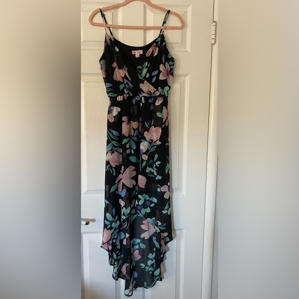 Candie’s Black Floral Crossover High Low Dress Size Medium